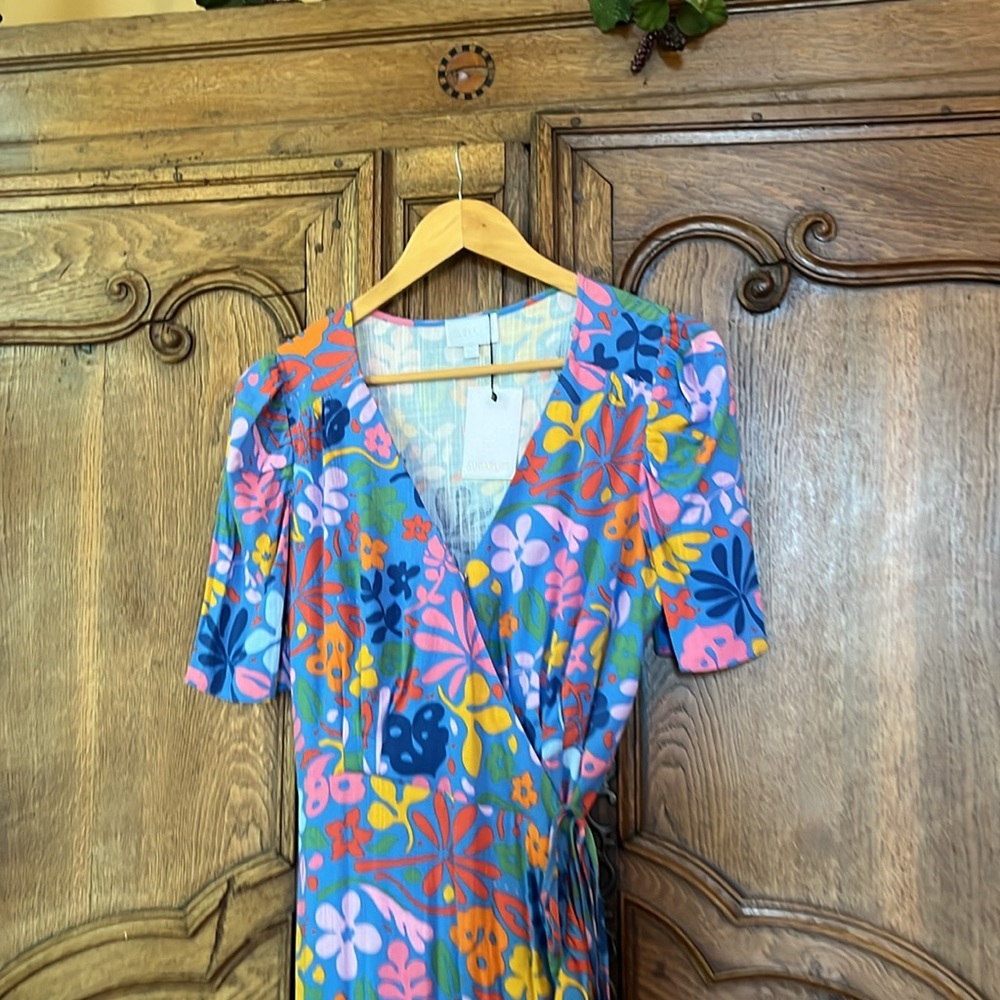 Sugarlips Floral Short Sleeve Wrap Maxi Dress - Blue Multicolor Size Small NWT - Picture 6 of 15